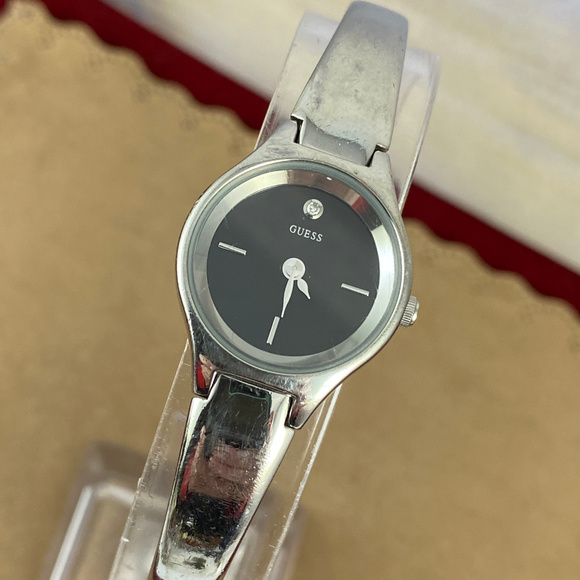Guess Silver Tone Watch Black Face Bangle & Links main image 6